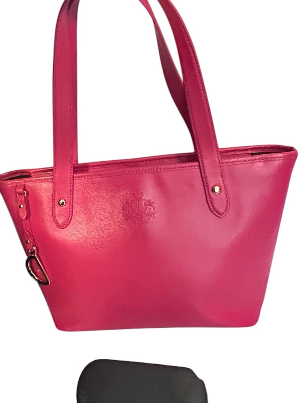 Lauren Ralph Lauren Hot Pink  Leather Shoulder Tote Bag W/Charm